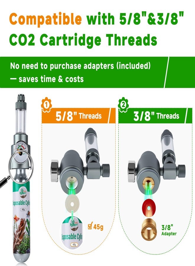 Hygger CO2 Complete Aquarium CO2 System, Desktop CO2 Regulator with 45g Disposable CO2 Cartridge, Compatible with 5/8" and 3/8" Threaded for Nano Aquariums - Image 5